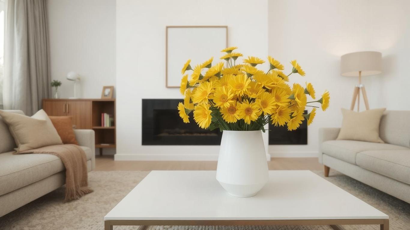 10 Stunning Modern Living Room Ideas with Yellow Chrysanthemums 2025 || luxurylivingspot.com