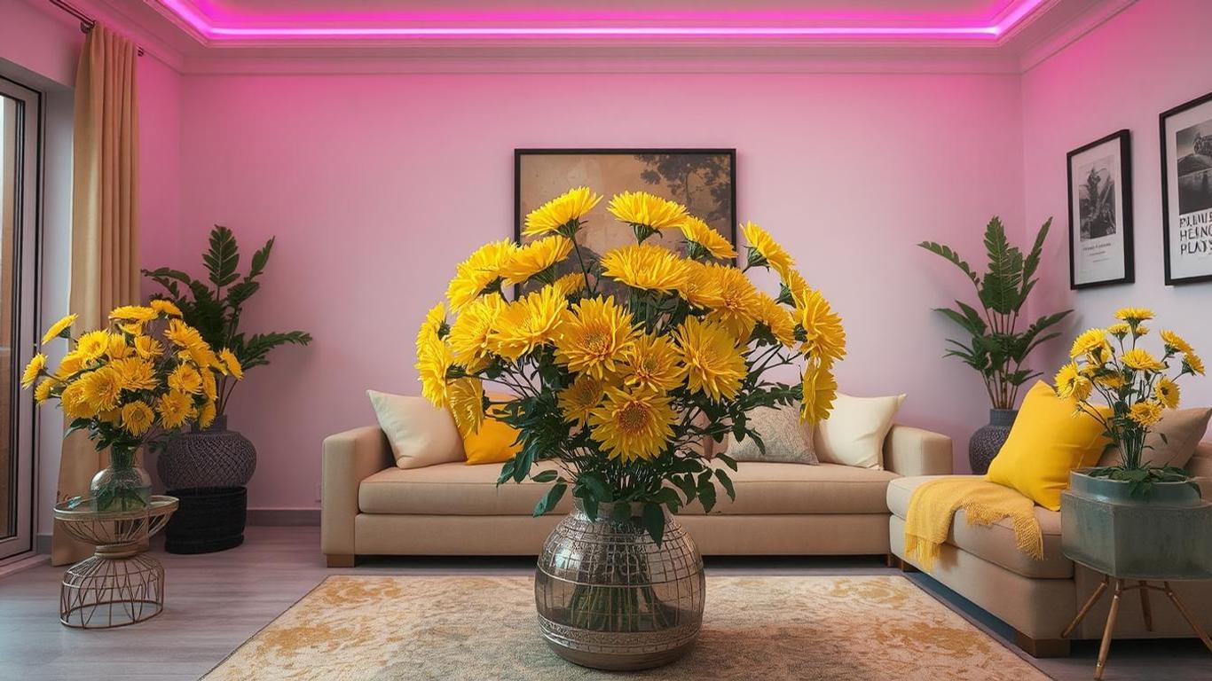 10 Stunning Modern Living Room Ideas with Yellow Chrysanthemums 2025 || luxurylivingspot.com