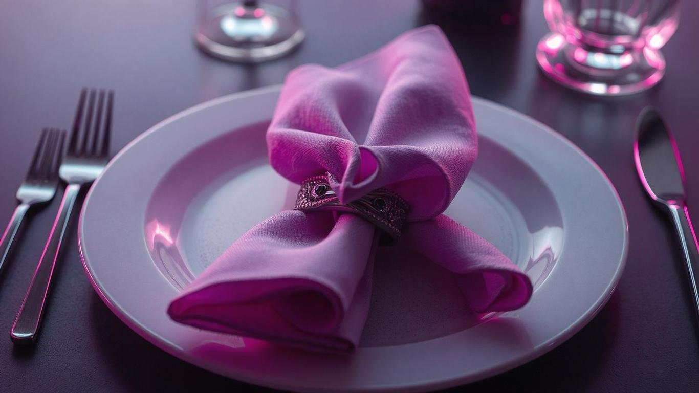 How to Set Up Silverware on a Table // A variety of artistic napkin folds placed on or beside plates, including simple folds, decorative rings, and holiday-themed designs.