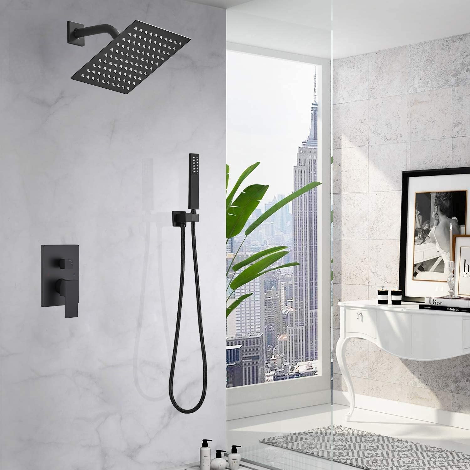 7. JingGang 12-Inch Ceiling Mount Matte Black Shower System – Luxury with Rough-in Valve
Upgrade your bathroom with the JingGang 12-Inch Ceiling Mount Shower System, offering luxury and performance with a modern matte black finish. This complete shower set includes a premium 8-inch rainfall showerhead, handle, rough-in valve, and trim kit, making it a perfect addition to any stylish bathroom.

Why Do I Recommend This Ceiling Mount Shower?
This luxury shower system is designed with durability and convenience in mind. The touch-clean rubber nubbins on the showerhead make it easy to wipe away lime and calcium deposits, perfect for areas with hard water. The metal construction of the trim and parts ensures long-lasting durability and a sleek look, while the easy installation with NPT 1/2" threads saves on labor costs.

The matte black finish resists rust and corrosion, making it not only aesthetically pleasing but also built to withstand daily use.

Key Features
✔ 12-inch ceiling-mounted rainfall showerhead for full-body coverage.
✔ Touch-clean spray holes—easy to remove calcium and lime build-up with a simple wipe.
✔ Matte black finish—resistant to rust and corrosion for long-term durability.
✔ Complete shower system—includes showerhead, handle, rough-in valve, and trim kit.
✔ Standard NPT 1/2" threads for easy installation with U.S. plumbing connections.
✔ Durable metal construction—all components made from brass and stainless steel.
✔ Premier finishing process—provides a sleek, modern look while being rust and corrosion-resistant.
✔ 5-year satisfaction support—free replacement of any parts.

Price & Savings
💰 Current Price: $149.99
💰 Prime Discount: Available for $139.99
💰 Extra Savings: Check out for Brushed Gold or Brushed Nickel options for added elegance.

🔥 Affordable luxury shower system with a premium matte black finish!

Pros & Cons
Pros	Cons
✅ Touch-clean spray holes—no need for harsh chemicals, easy maintenance.	❌ No compatibility with non-standard plumbing systems—requires U.S. plumbing connections.
✅ Matte black finish—modern, sleek, and corrosion-resistant.	❌ Not available in all delivery locations—check shipping options.
✅ Metal construction—durable and aesthetically appealing.	❌ Showerhead size limited to 8, 10, or 12 inches—might not be suitable for large bathrooms.
✅ Affordable luxury—high-end materials at a budget-friendly price.	
Best For:
🔹 Homeowners looking for an affordable, high-quality shower system with a matte black finish.
🔹 Those with hard water who need easy-to-maintain shower faucets.
🔹 Anyone in need of a durable, stylish shower system with easy installation.

📌 Check Availability & Discounts Here!