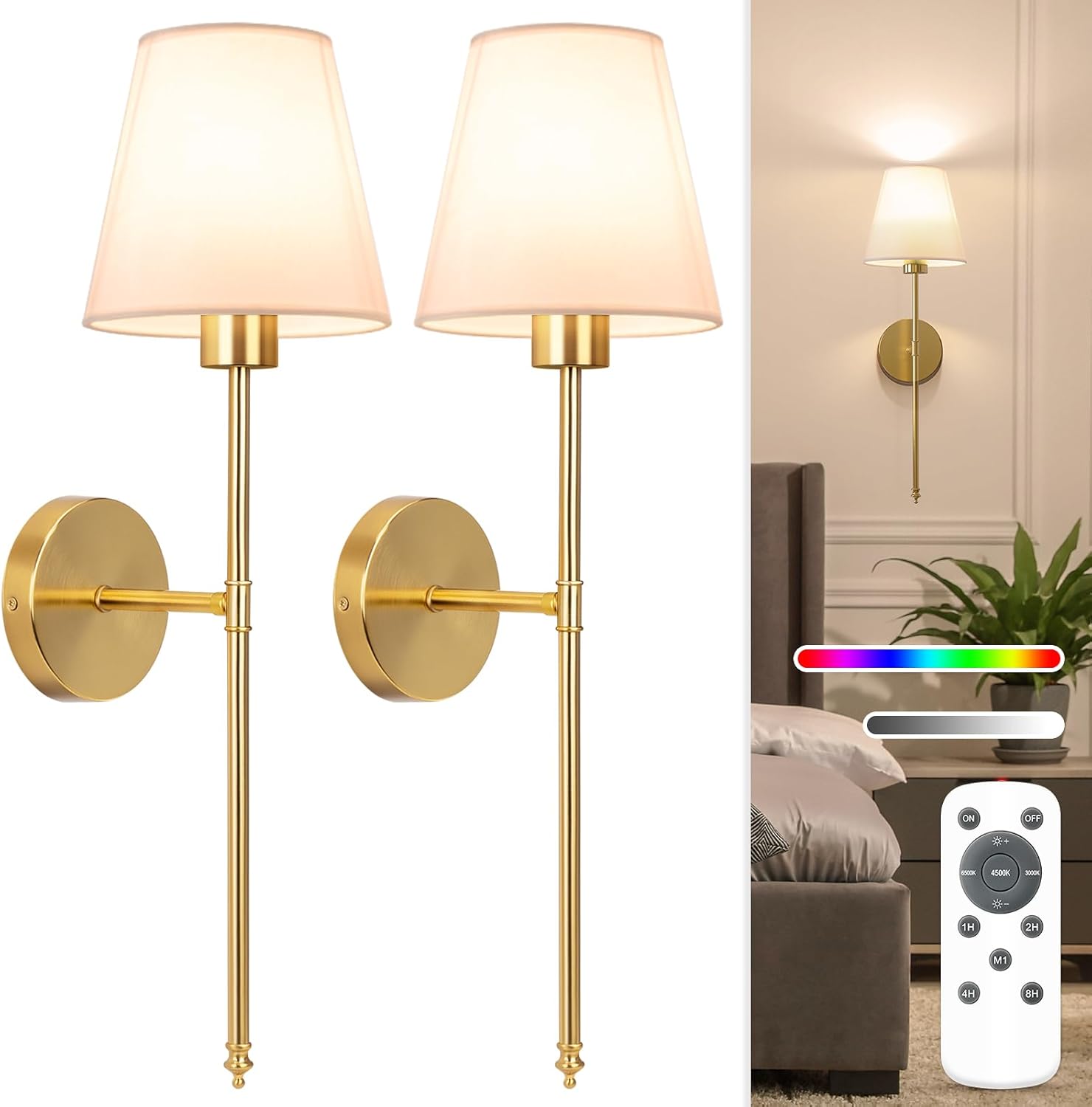 NIORSUN Battery Operated Wall Sconce in Gold Finish