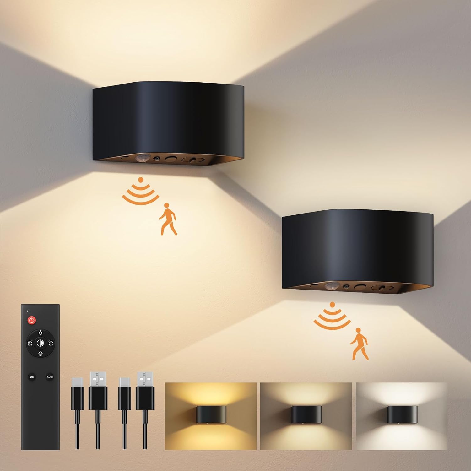 FULEN Motion Sensor Wall Light in Black Finish